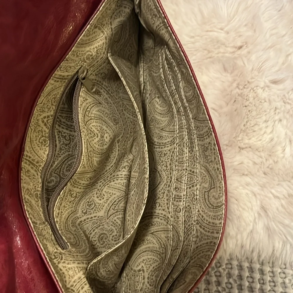 Hobo International Boho Burgundy Rust Distressed Leather Wristlet Clutch Bag